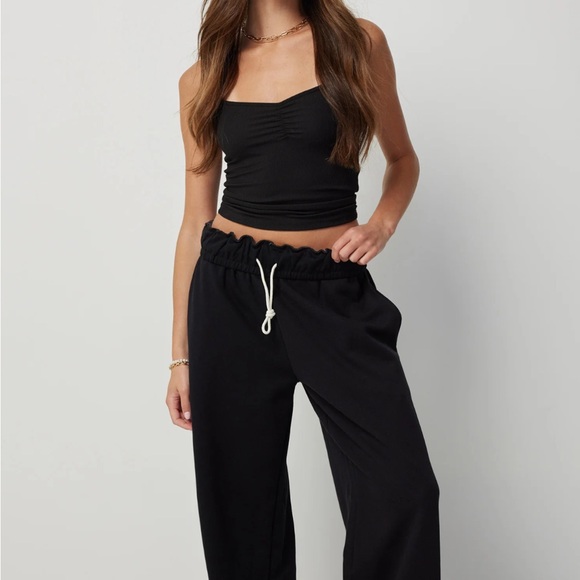 Ardene Pants - Ardene Women Wide Leg Sweatpants with Fold Over Waistband in Black Size S